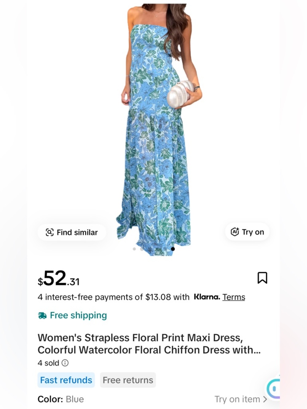 Floral Strapless Maxi Skirt in Blue & Green